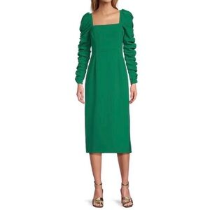 ANTONIO MELANI Green Square-Neck Long Sleeve Midi Dress